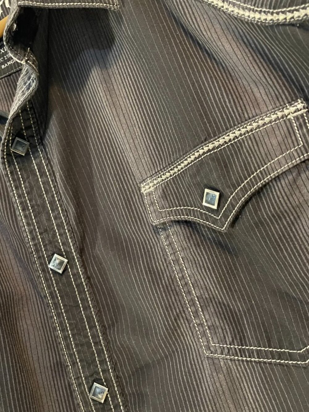 Men's XXL Rock 47 by WRANGLER Blk/Grey L/S Pearl Snap Contemporary Western Shirt - Picture 4 of 16